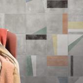ABK: bespoke bathroom, large-format panels and "cementine" cement-based tiles